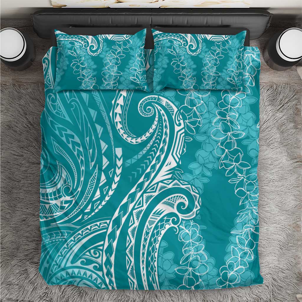 Polynesia Plumeria Lei Bedding Set Teal Curves Motif LT7 Teal - Polynesian Pride