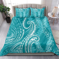 Polynesia Plumeria Lei Bedding Set Teal Curves Motif