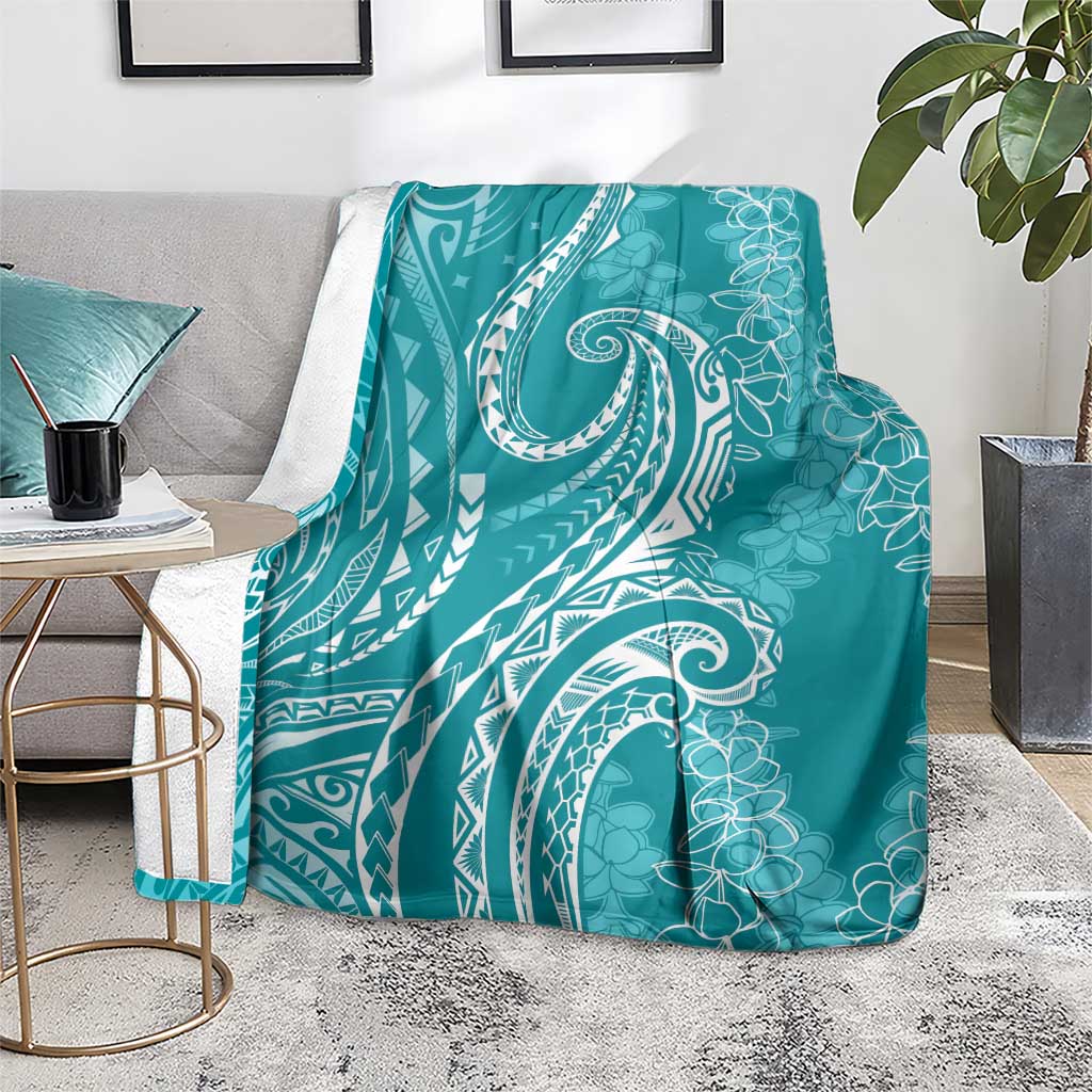 Polynesia Plumeria Lei Blanket Teal Curves Motif