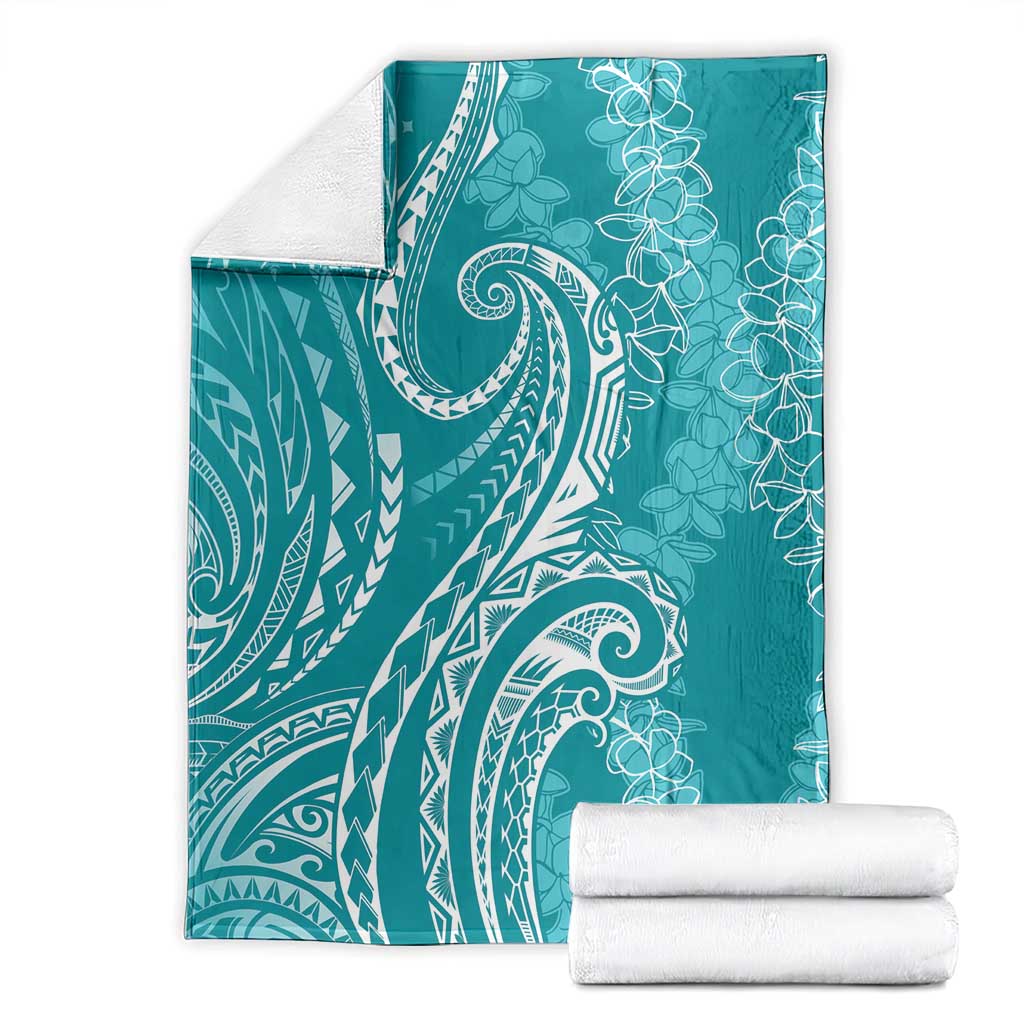 Polynesia Plumeria Lei Blanket Teal Curves Motif