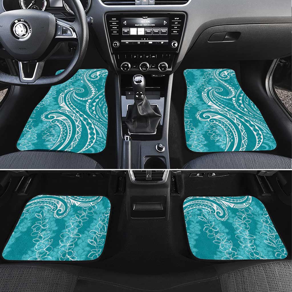 Polynesia Plumeria Lei Car Mats Teal Curves Motif