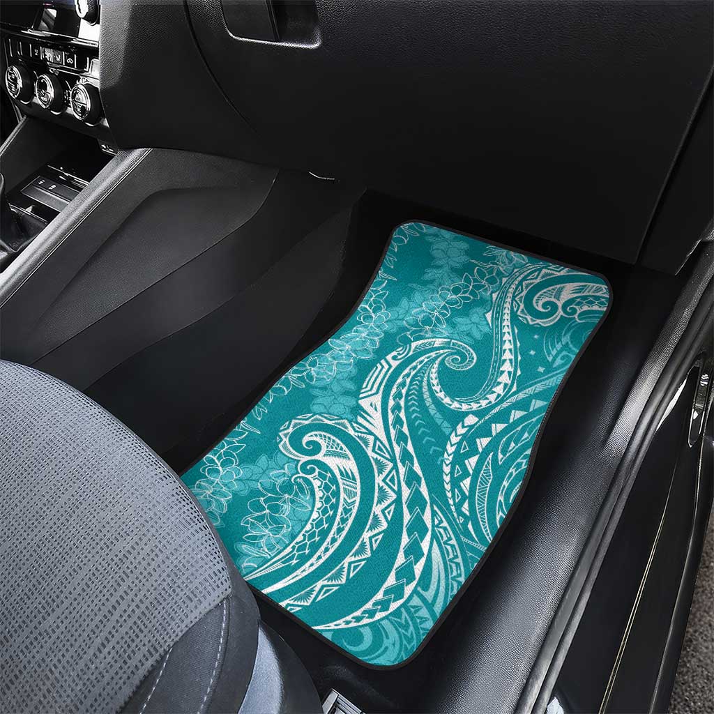 Polynesia Plumeria Lei Car Mats Teal Curves Motif