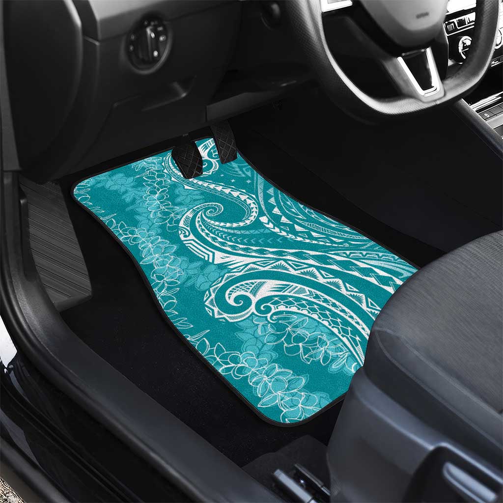 Polynesia Plumeria Lei Car Mats Teal Curves Motif