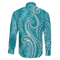 Polynesia Plumeria Lei Family Matching Mermaid Dress and Hawaiian Shirt Teal Curves Motif LT7 - Polynesian Pride