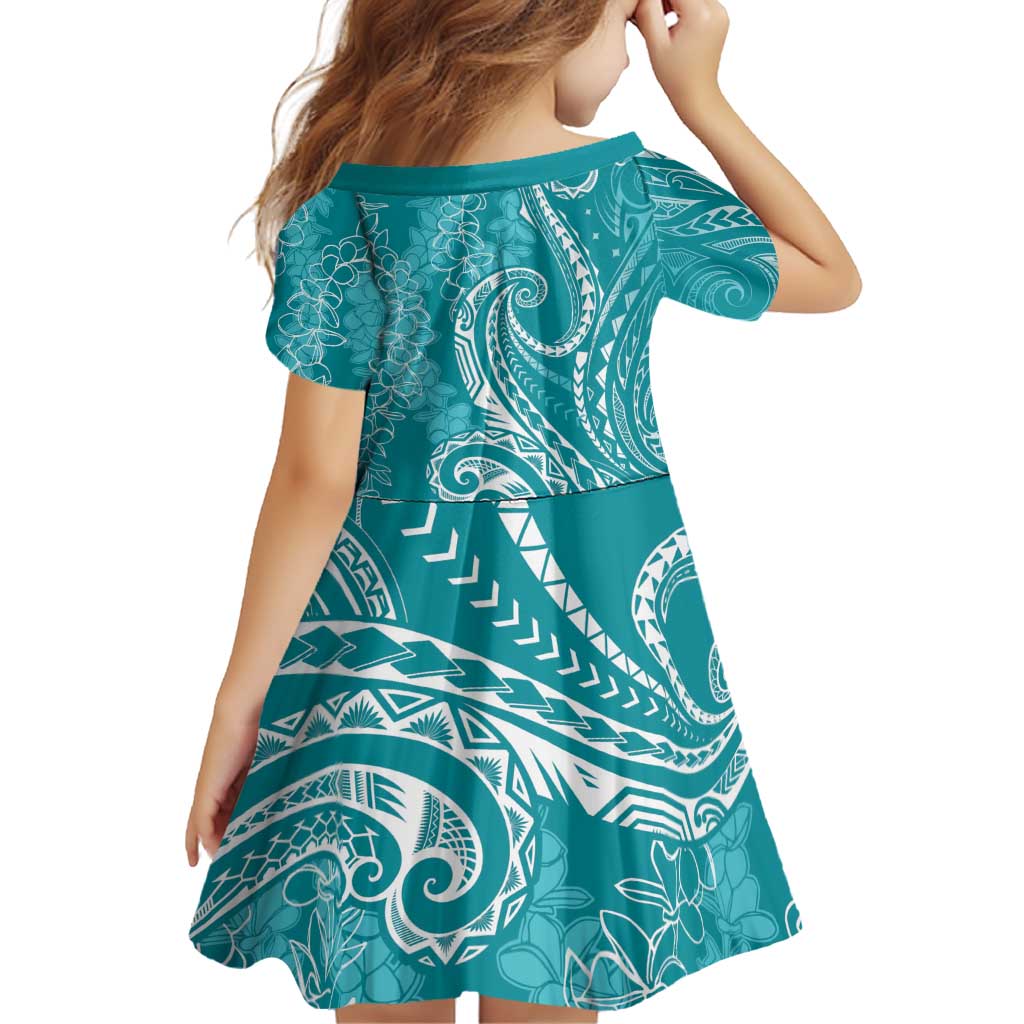 Polynesia Plumeria Lei Family Matching Off Shoulder Short Dress and Hawaiian Shirt Teal Curves Motif