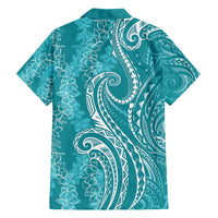 Polynesia Plumeria Lei Family Matching Off Shoulder Short Dress and Hawaiian Shirt Teal Curves Motif