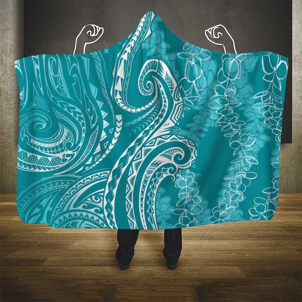Polynesia Plumeria Lei Hooded Blanket Teal Curves Motif