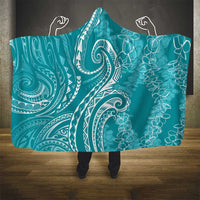 Polynesia Plumeria Lei Hooded Blanket Teal Curves Motif