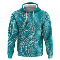 Polynesia Plumeria Lei Hoodie Teal Curves Motif