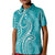 Polynesia Plumeria Lei Kid Polo Shirt Teal Curves Motif