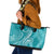 Polynesia Plumeria Lei Leather Tote Bag Teal Curves Motif