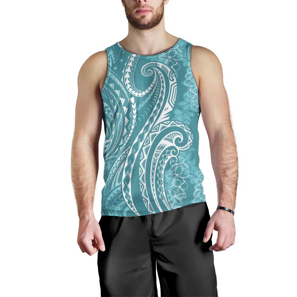 Polynesia Plumeria Lei Men Tank Top Teal Curves Motif