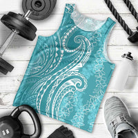 Polynesia Plumeria Lei Men Tank Top Teal Curves Motif