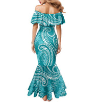 Polynesia Plumeria Lei Mermaid Dress Teal Curves Motif
