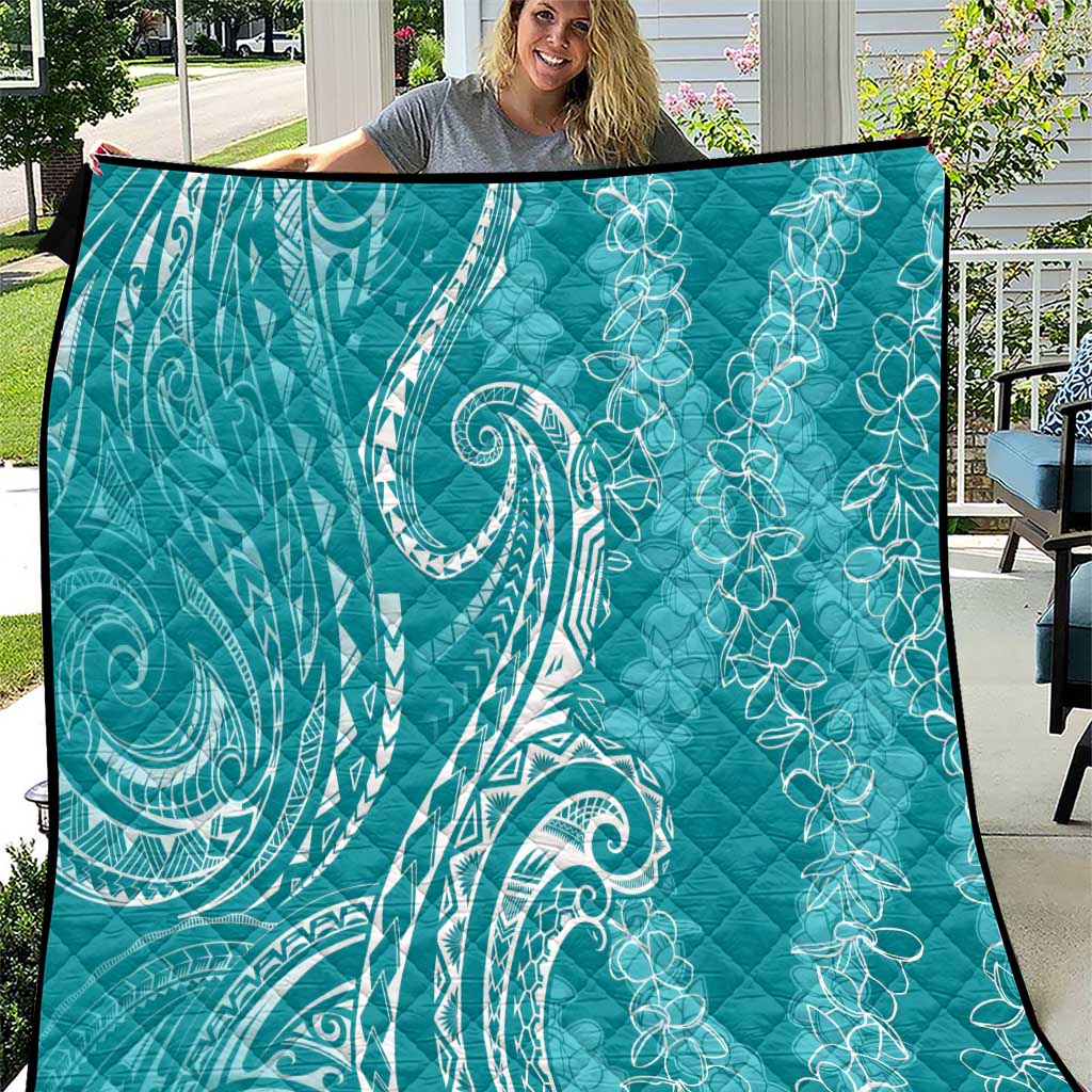 Polynesia Plumeria Lei Quilt Teal Curves Motif LT7 Teal - Polynesian Pride
