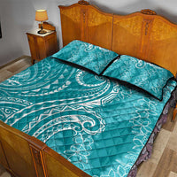 Polynesia Plumeria Lei Quilt Bed Set Teal Curves Motif