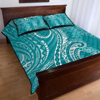 Polynesia Plumeria Lei Quilt Bed Set Teal Curves Motif