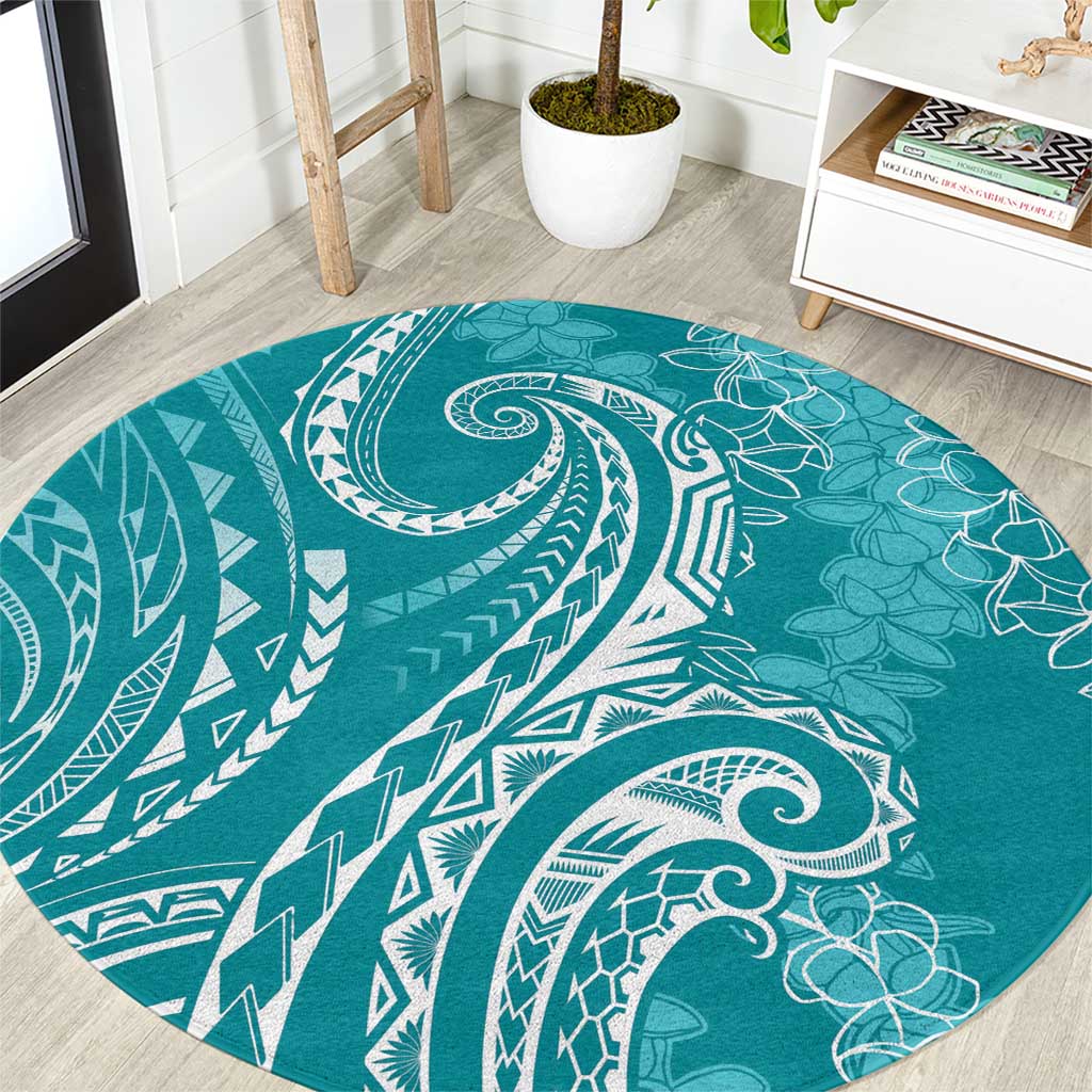 Polynesia Plumeria Lei Round Carpet Teal Curves Motif LT7 Teal - Polynesian Pride