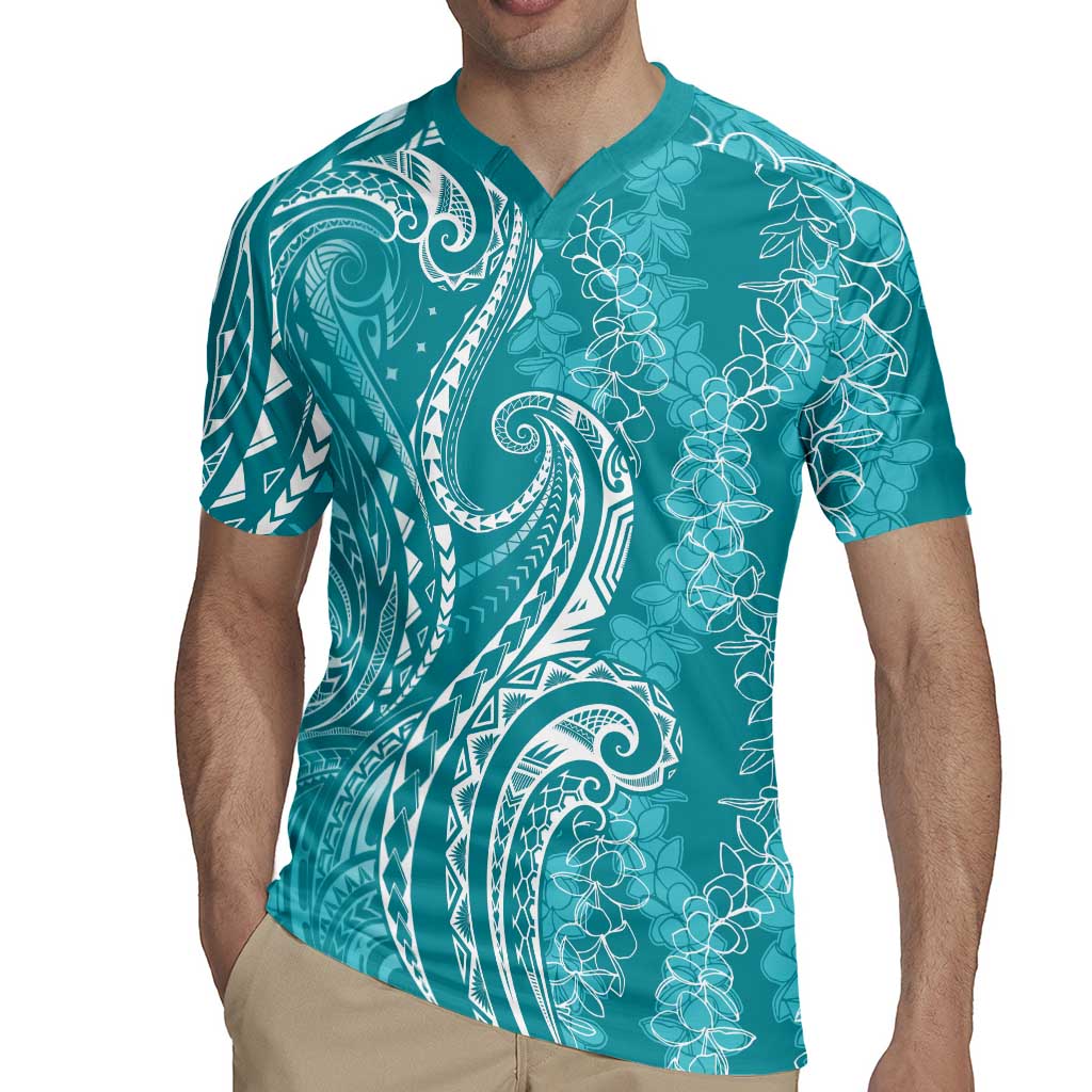 Polynesia Plumeria Lei Rugby Jersey Teal Curves Motif
