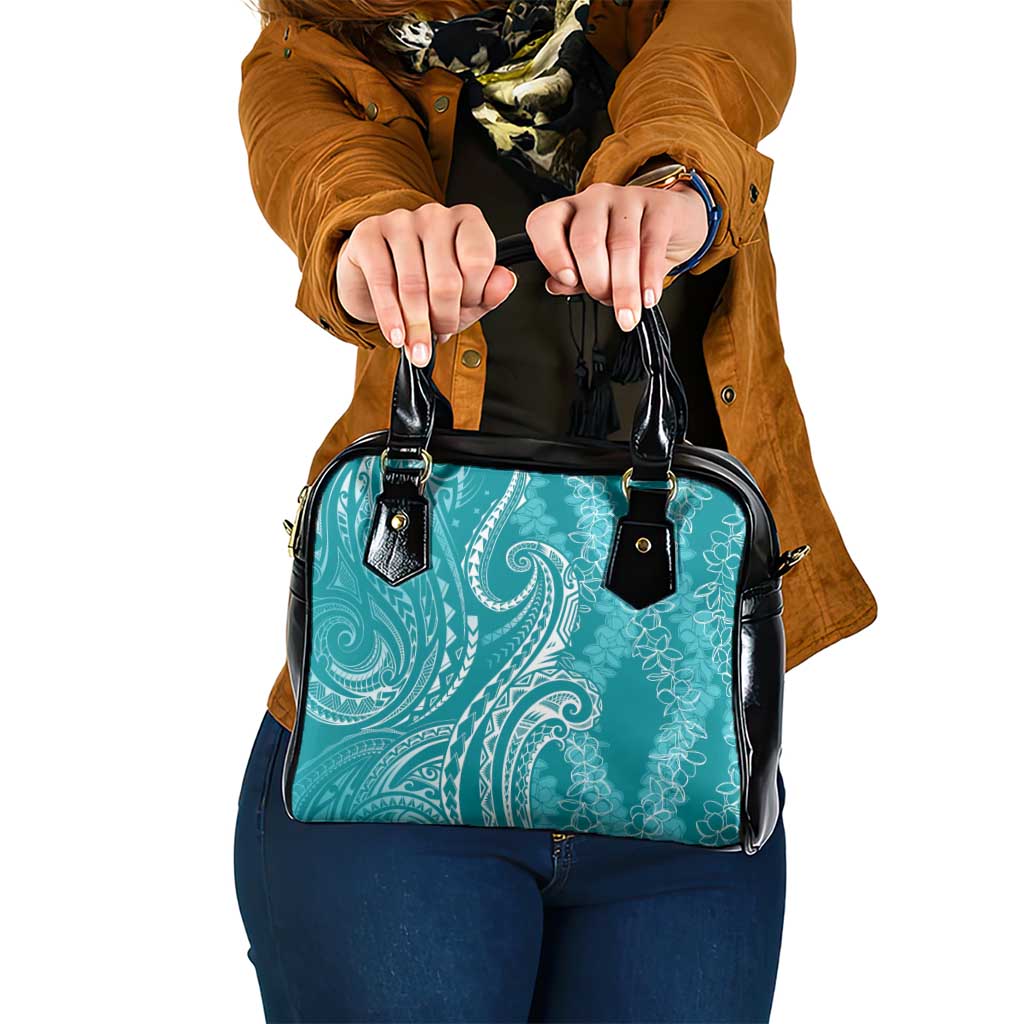 Polynesia Plumeria Lei Shoulder Handbag Teal Curves Motif LT7 One Size Teal - Polynesian Pride