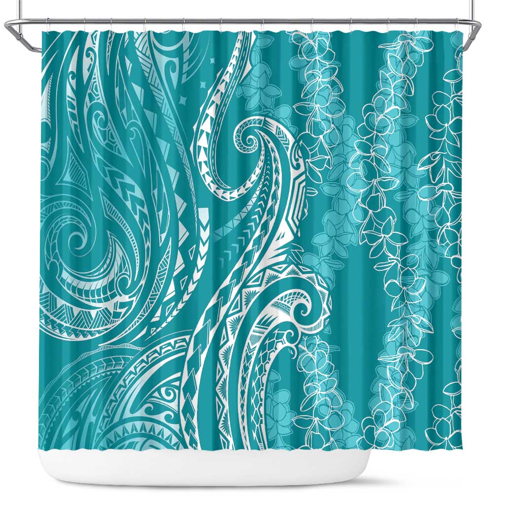 Polynesia Plumeria Lei Shower Curtain Teal Curves Motif LT7 Teal - Polynesian Pride