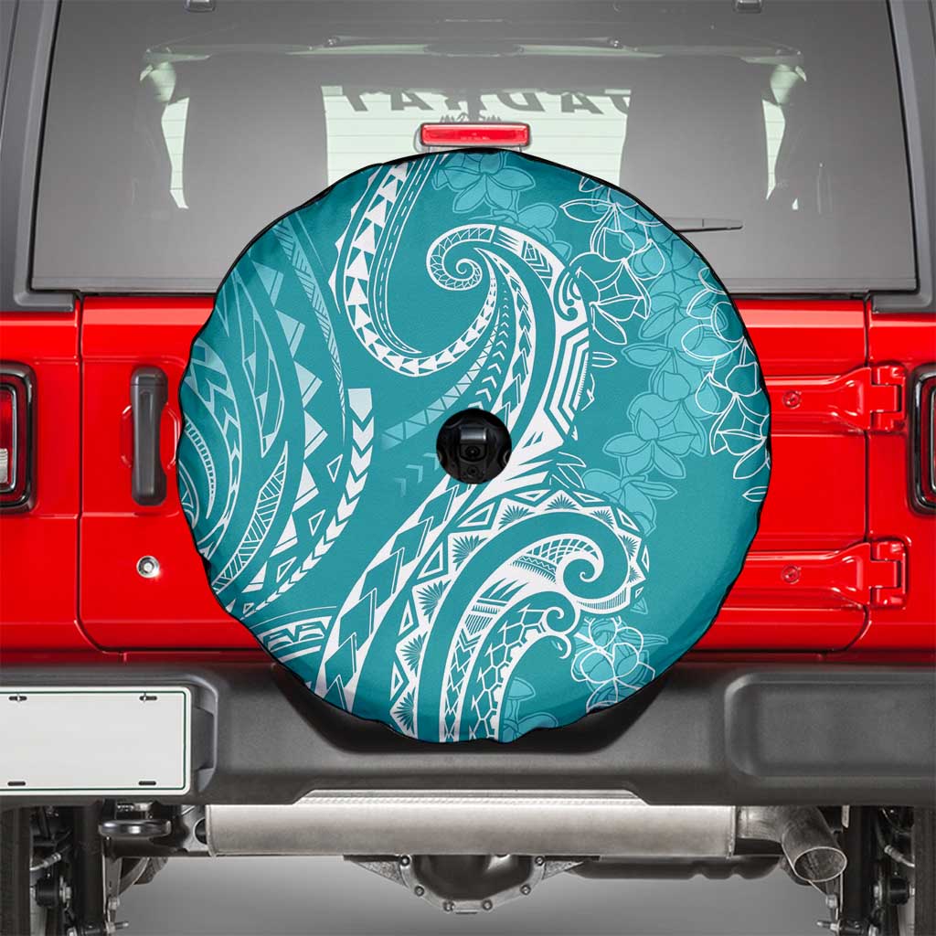 Polynesia Plumeria Lei Spare Tire Cover Teal Curves Motif