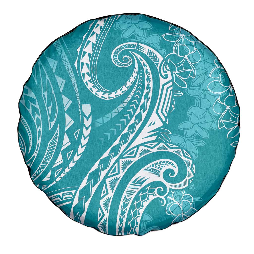 Polynesia Plumeria Lei Spare Tire Cover Teal Curves Motif