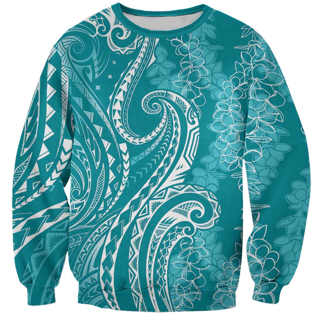 Polynesia Plumeria Lei Sweatshirt Teal Curves Motif