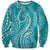 Polynesia Plumeria Lei Sweatshirt Teal Curves Motif
