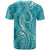 Polynesia Plumeria Lei T Shirt Teal Curves Motif