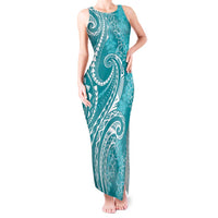 Polynesia Plumeria Lei Tank Maxi Dress Teal Curves Motif