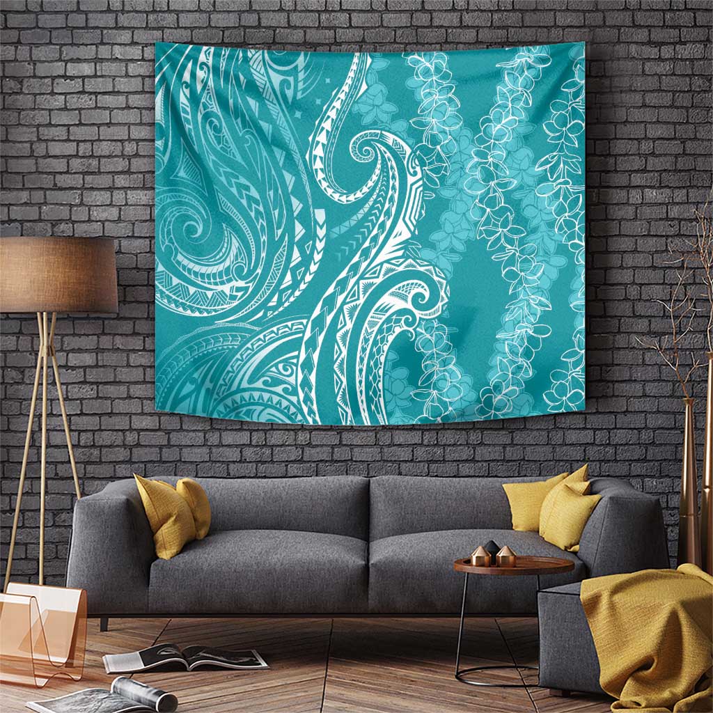 Polynesia Plumeria Lei Tapestry Teal Curves Motif LT7 Teal - Polynesian Pride