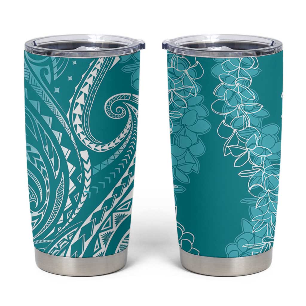 Polynesia Plumeria Lei Tumbler Cup Teal Curves Motif LT7 Teal - Polynesian Pride