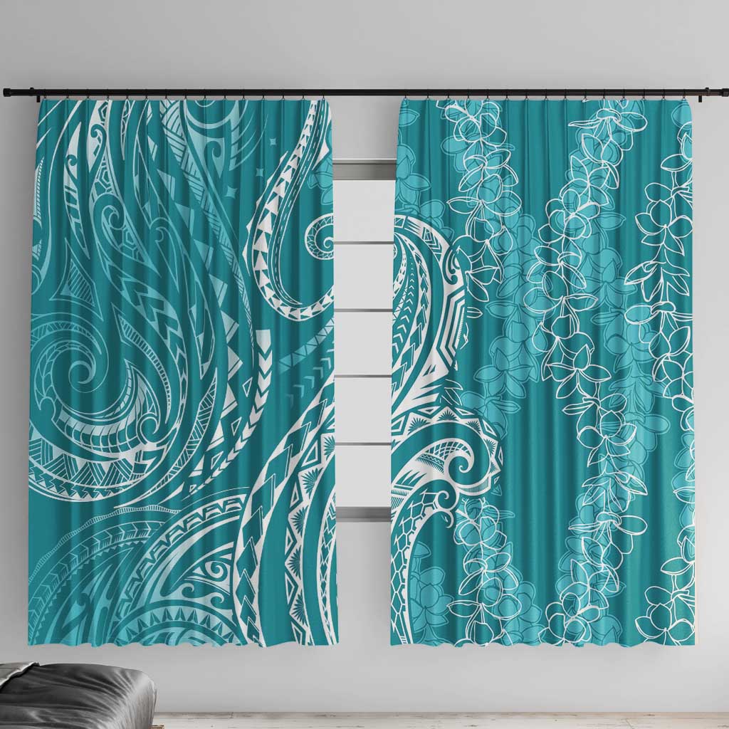 Polynesia Plumeria Lei Window Curtain Teal Curves Motif LT7 With Hooks Teal - Polynesian Pride