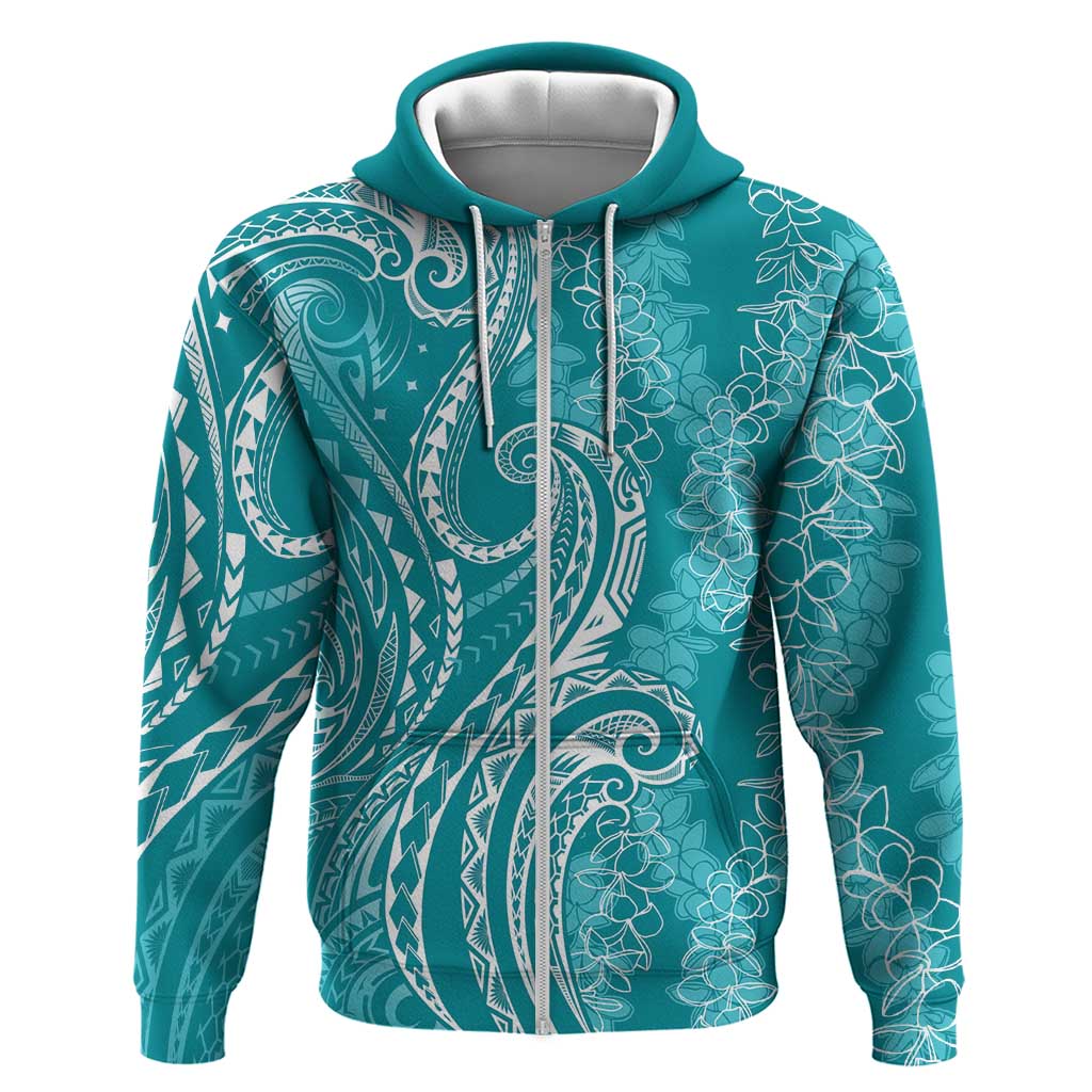 Polynesia Plumeria Lei Zip Hoodie Teal Curves Motif LT7 Zip Hoodie Teal - Polynesian Pride