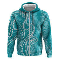 Polynesia Plumeria Lei Zip Hoodie Teal Curves Motif