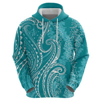 Polynesia Plumeria Lei Zip Hoodie Teal Curves Motif