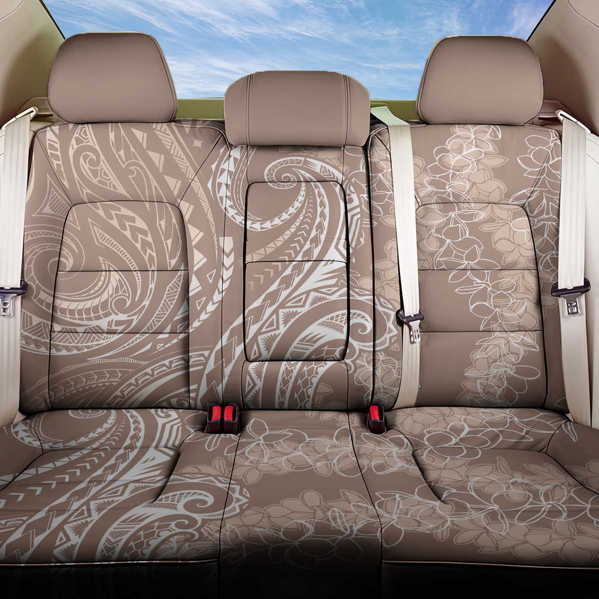 Polynesia Plumeria Lei Back Car Seat Cover Beige Curves Motif