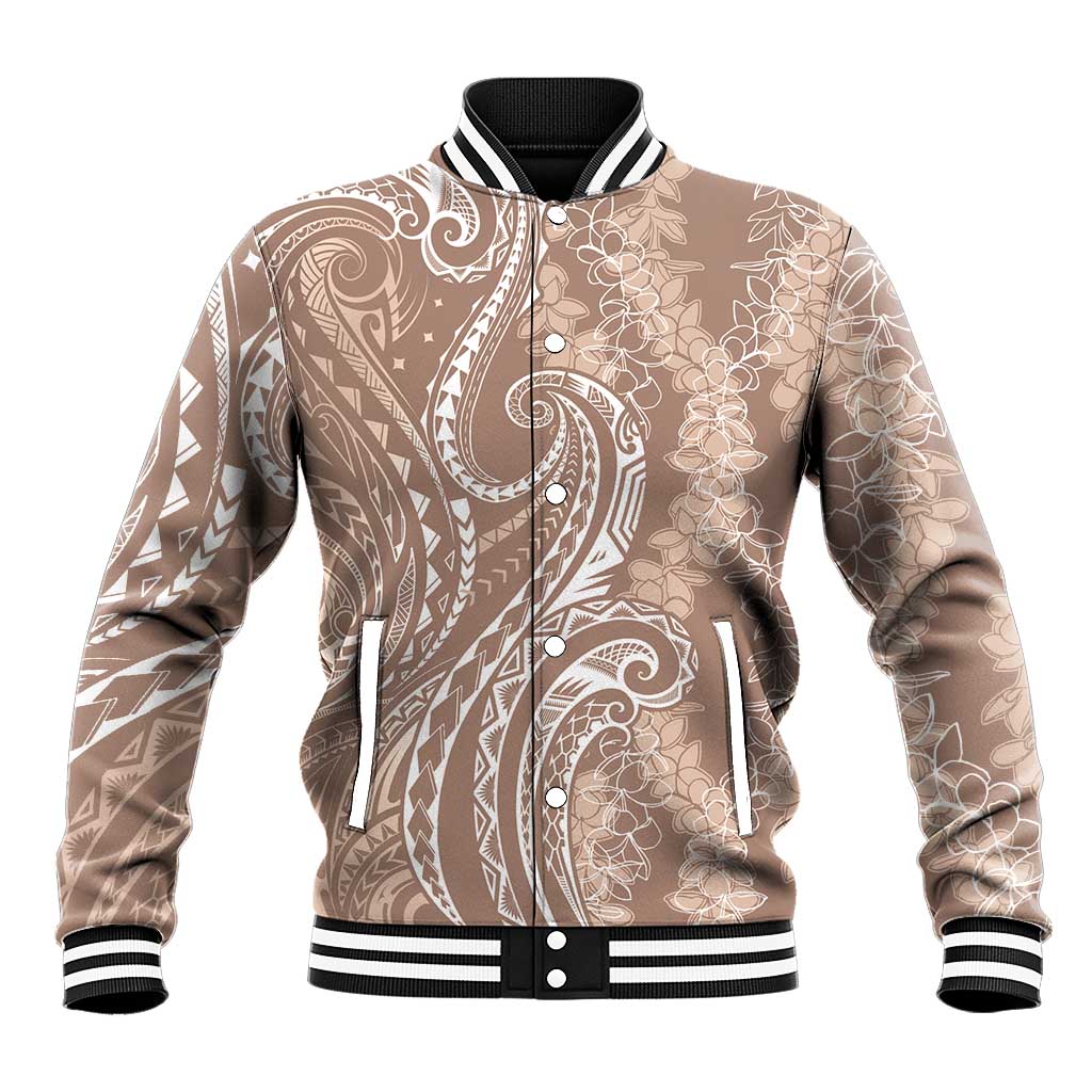 Polynesia Plumeria Lei Baseball Jacket Beige Curves Motif LT7 Unisex Beige - Polynesian Pride