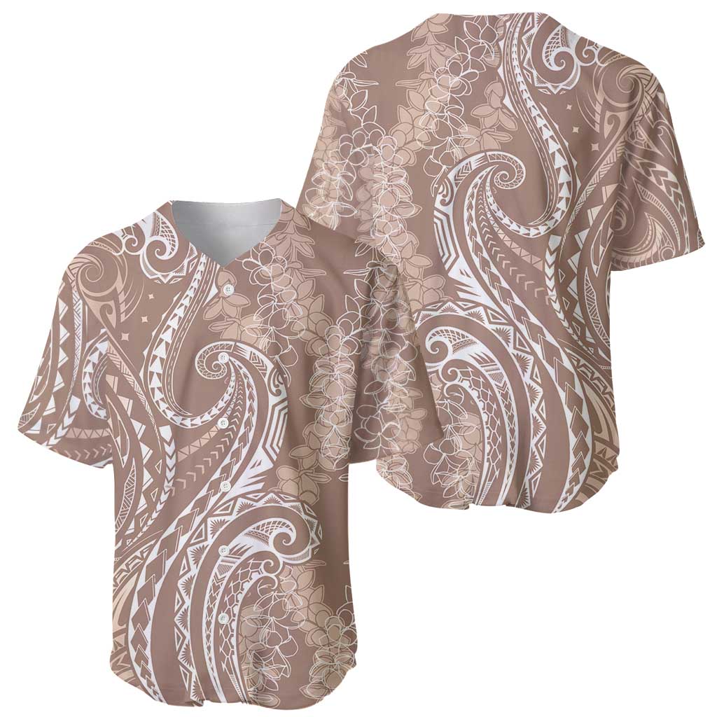 Polynesia Plumeria Lei Baseball Jersey Beige Curves Motif
