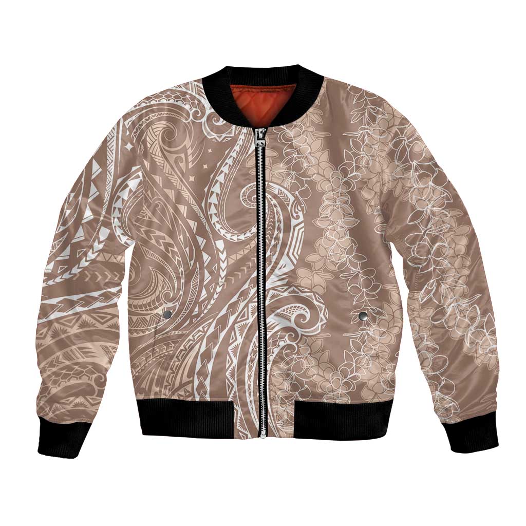 Polynesia Plumeria Lei Bomber Jacket Beige Curves Motif LT7 Unisex Beige - Polynesian Pride