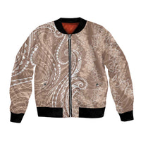Polynesia Plumeria Lei Bomber Jacket Beige Curves Motif LT7 Unisex Beige - Polynesian Pride