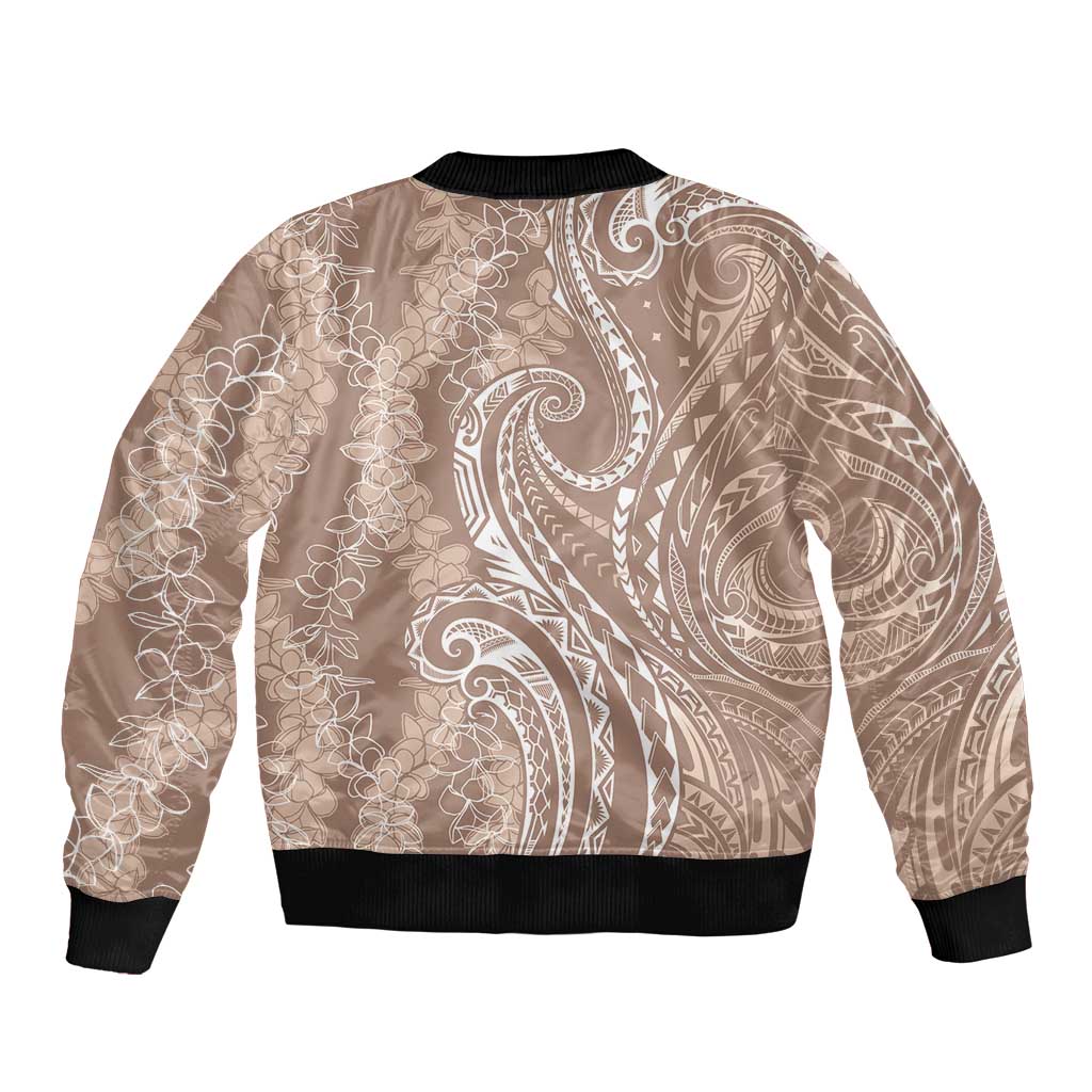 Polynesia Plumeria Lei Bomber Jacket Beige Curves Motif LT7 - Polynesian Pride
