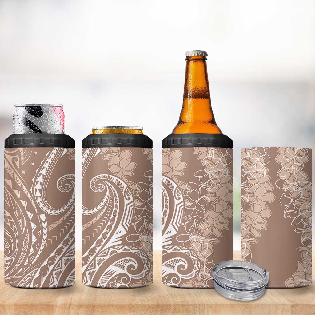 Polynesia Plumeria Lei 4 in 1 Can Cooler Tumbler Beige Curves Motif