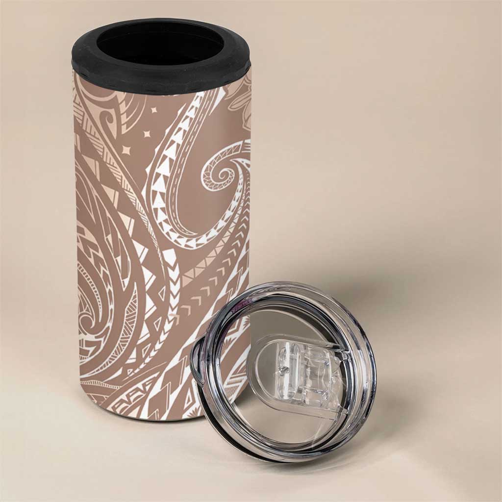 Polynesia Plumeria Lei 4 in 1 Can Cooler Tumbler Beige Curves Motif