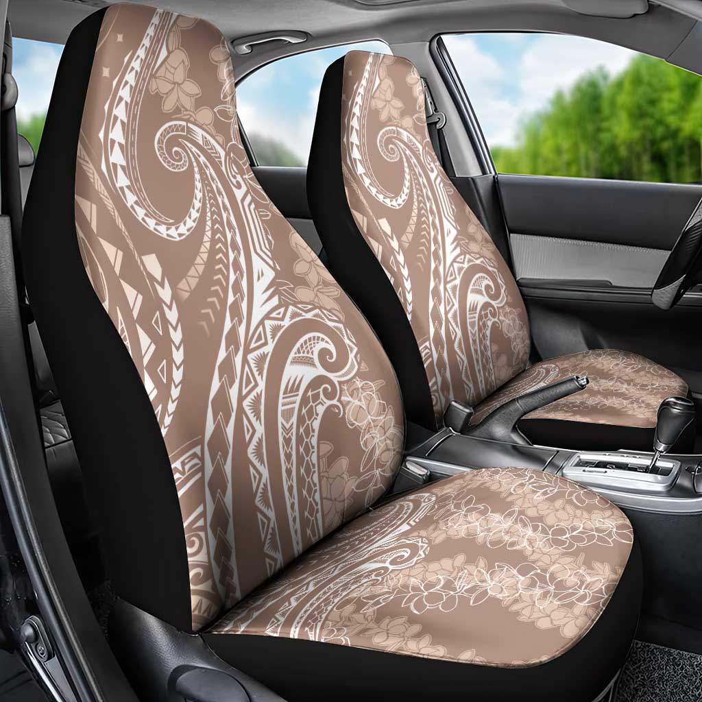 Polynesia Plumeria Lei Car Seat Cover Beige Curves Motif