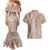 Polynesia Plumeria Lei Couples Matching Mermaid Dress and Hawaiian Shirt Beige Curves Motif