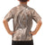 Polynesia Plumeria Lei Family Matching Off The Shoulder Long Sleeve Dress and Hawaiian Shirt Beige Curves Motif
