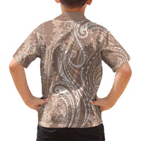Polynesia Plumeria Lei Family Matching Short Sleeve Bodycon Dress and Hawaiian Shirt Beige Curves Motif LT7 - Polynesian Pride