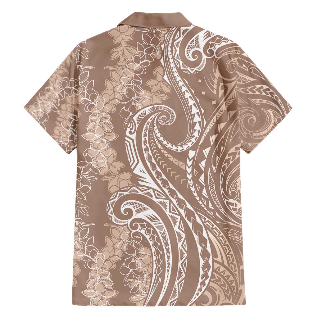 Polynesia Plumeria Lei Family Matching Short Sleeve Bodycon Dress and Hawaiian Shirt Beige Curves Motif LT7 - Polynesian Pride